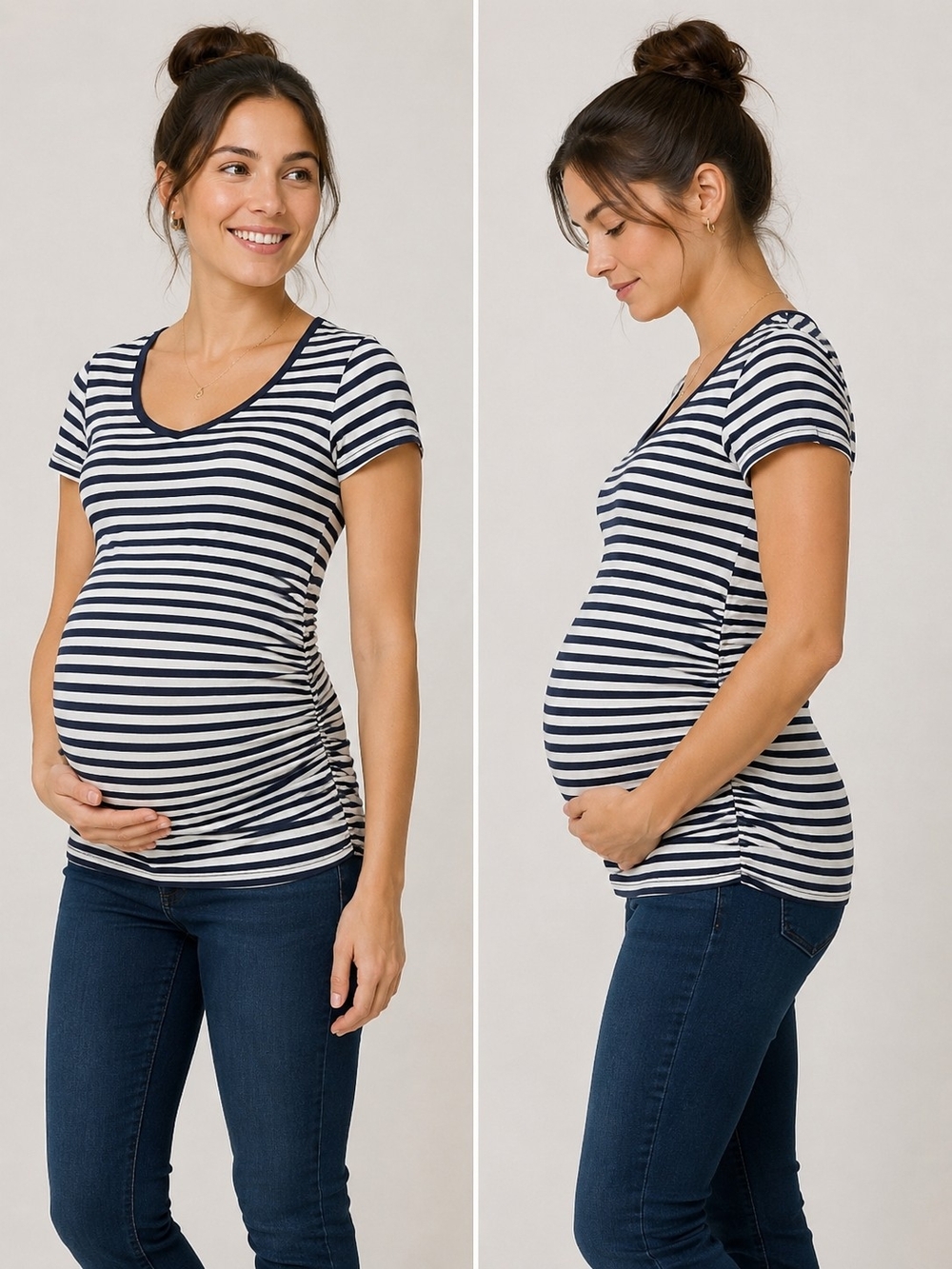 A Pea in the Pod Maternity Striped Top XS Navy White Short Sleeve Stretch Shirt